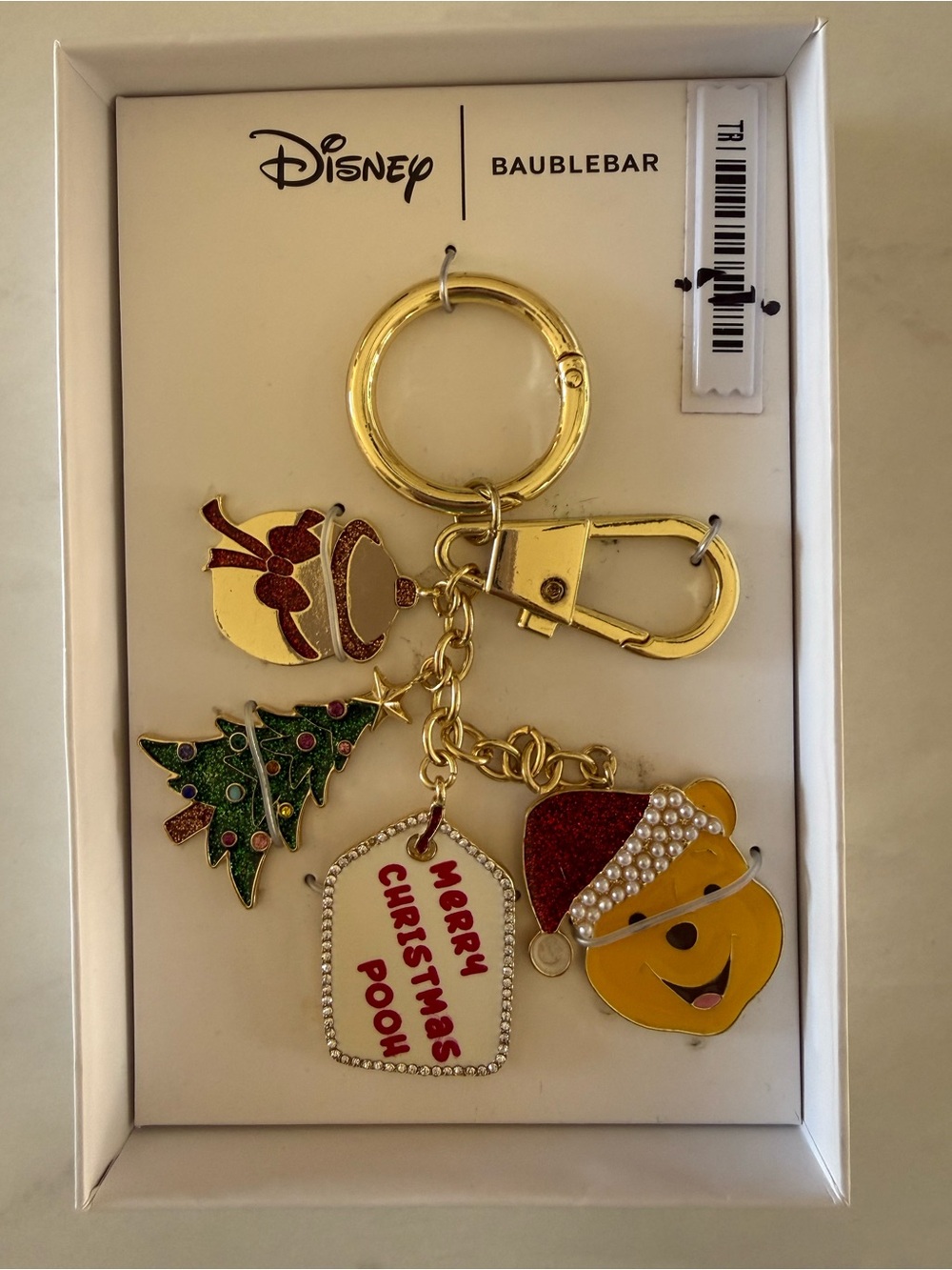 Disney + Baublebar Gold Holiday Winnie the Pooh Keychain Multiple Charms New Box